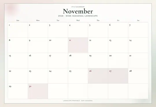 Printable November 2026 calendar — It's Calendar — Landscape Soft template