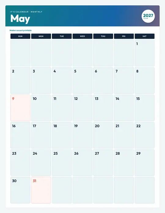 Printable May 2027 calendar — It's Calendar — Modern Color template Printable May 2027 calendar — It's Calendar — Modern Color template