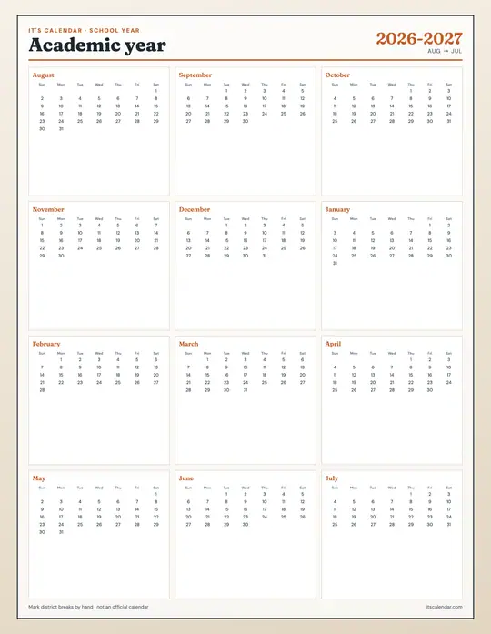Printable School Year Calendar | Aug–Jul Academic Planner | It's Calendar Printable School Year Calendar | Aug–Jul Academic Planner | It's Calendar