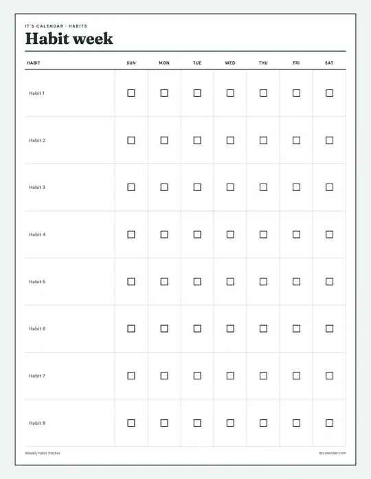 Free Printable Weekly Calendar | 5 Planner Templates | It's Calendar — Habit Tracker Week template