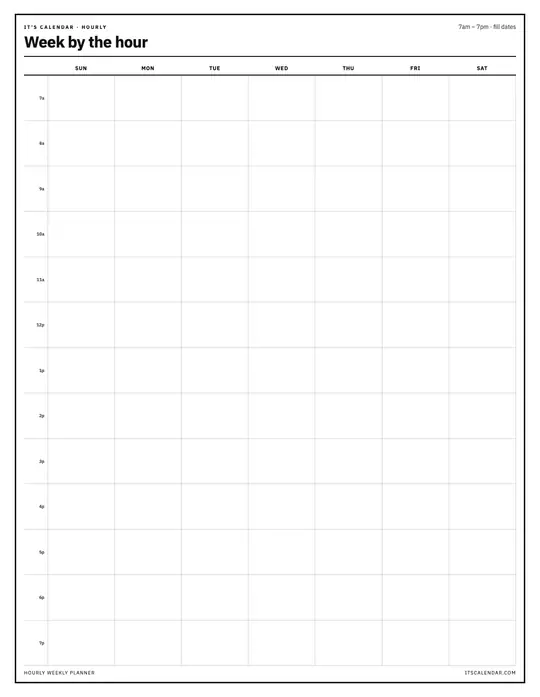 Free Printable Weekly Calendar | 5 Planner Templates | It's Calendar — Hourly Week template