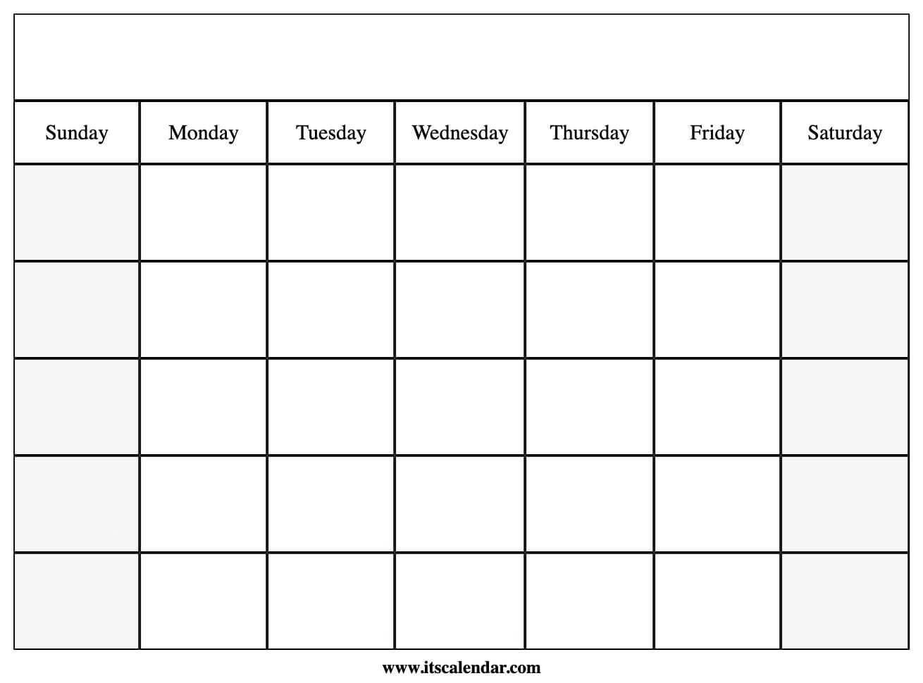 Printable Blank Calendar For Full Page Blank Calendar Template