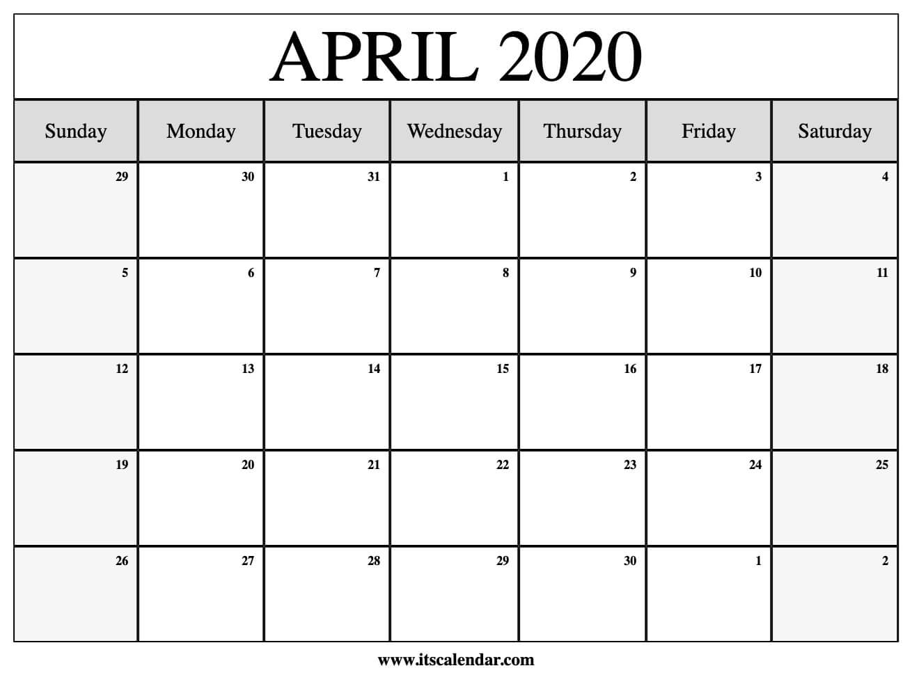 free printable april 2020 calendar monthly calendar april 2020