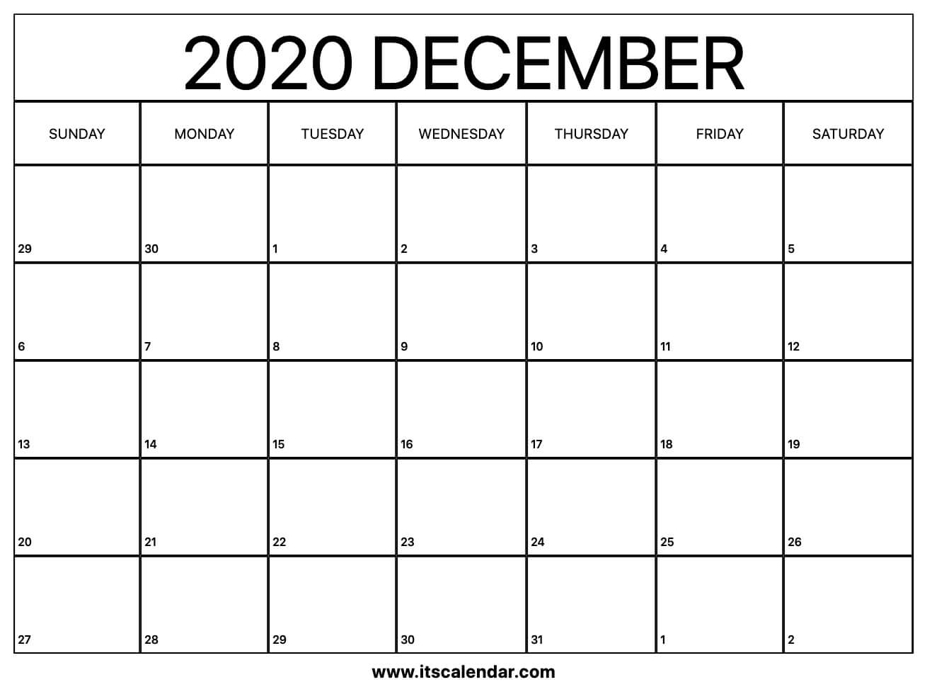 Free Printable December 2020 Calendar