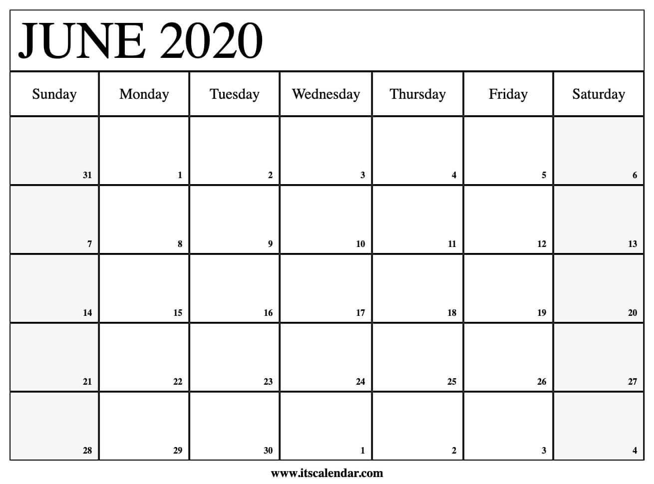 Free Printable June 2020 Calendar