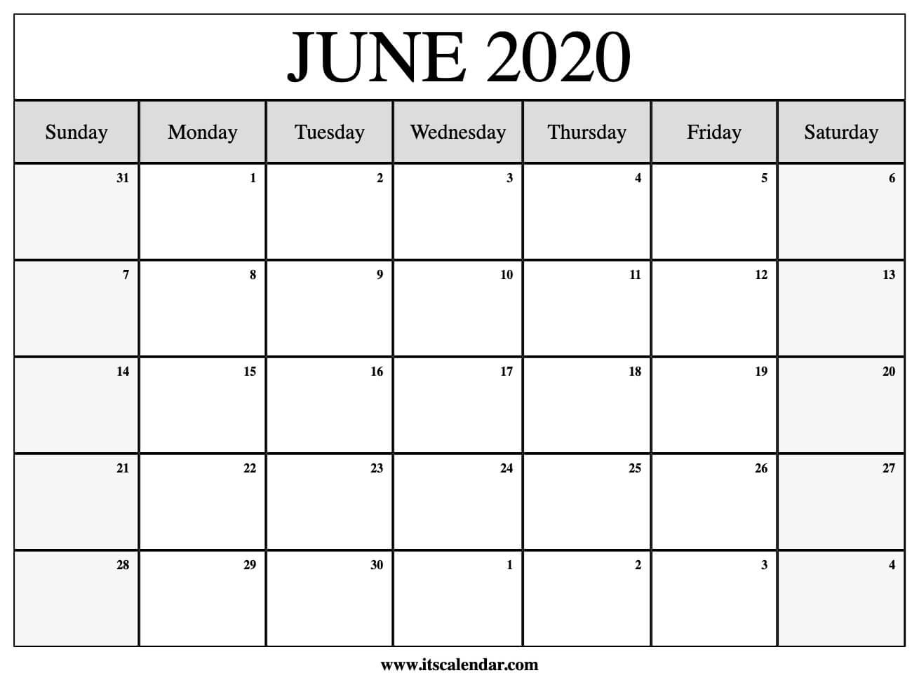 Free Printable June 2020 Calendar Free Printable June 2020 Calendar