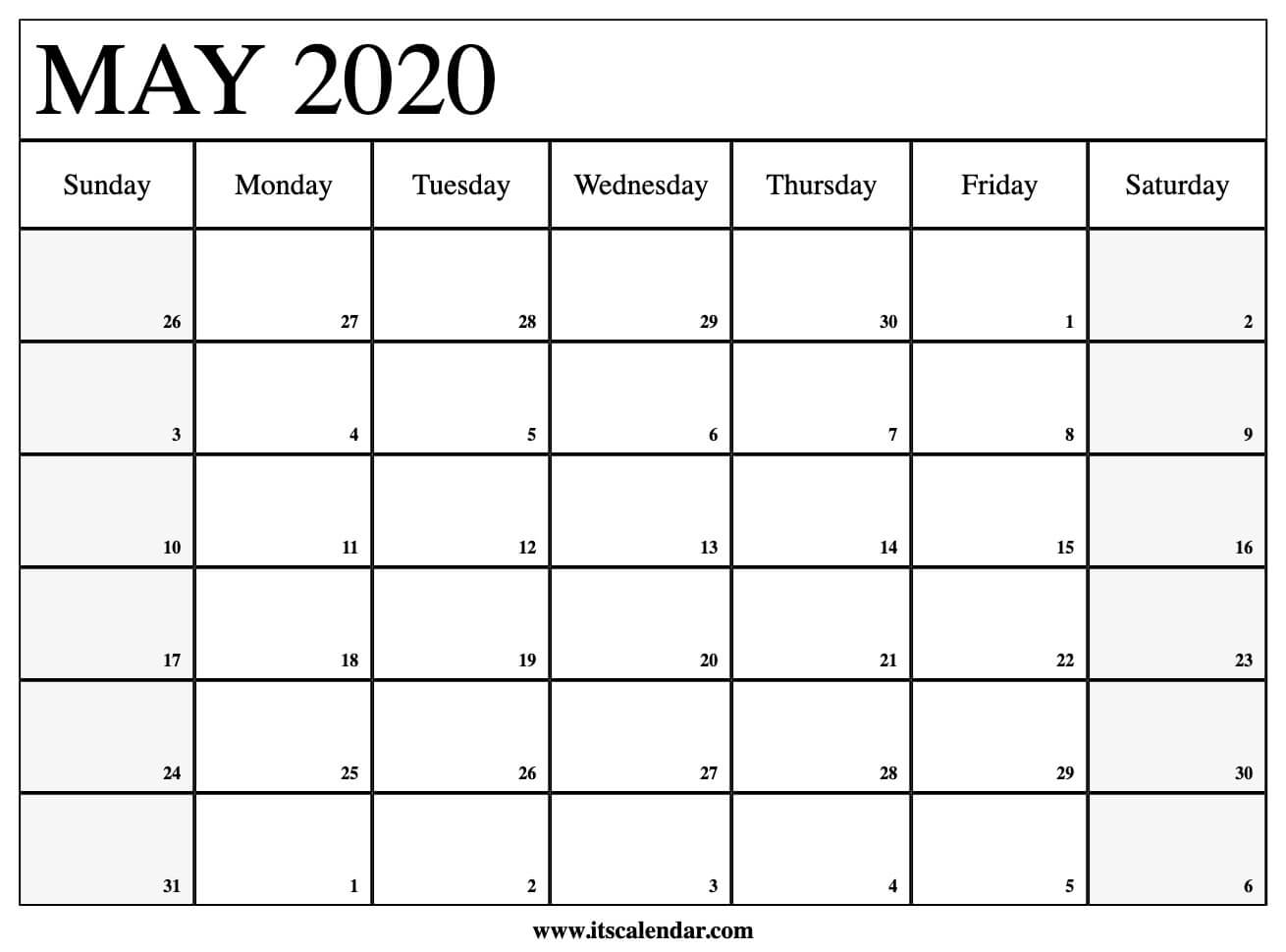Free Printable May 2020 Calendar