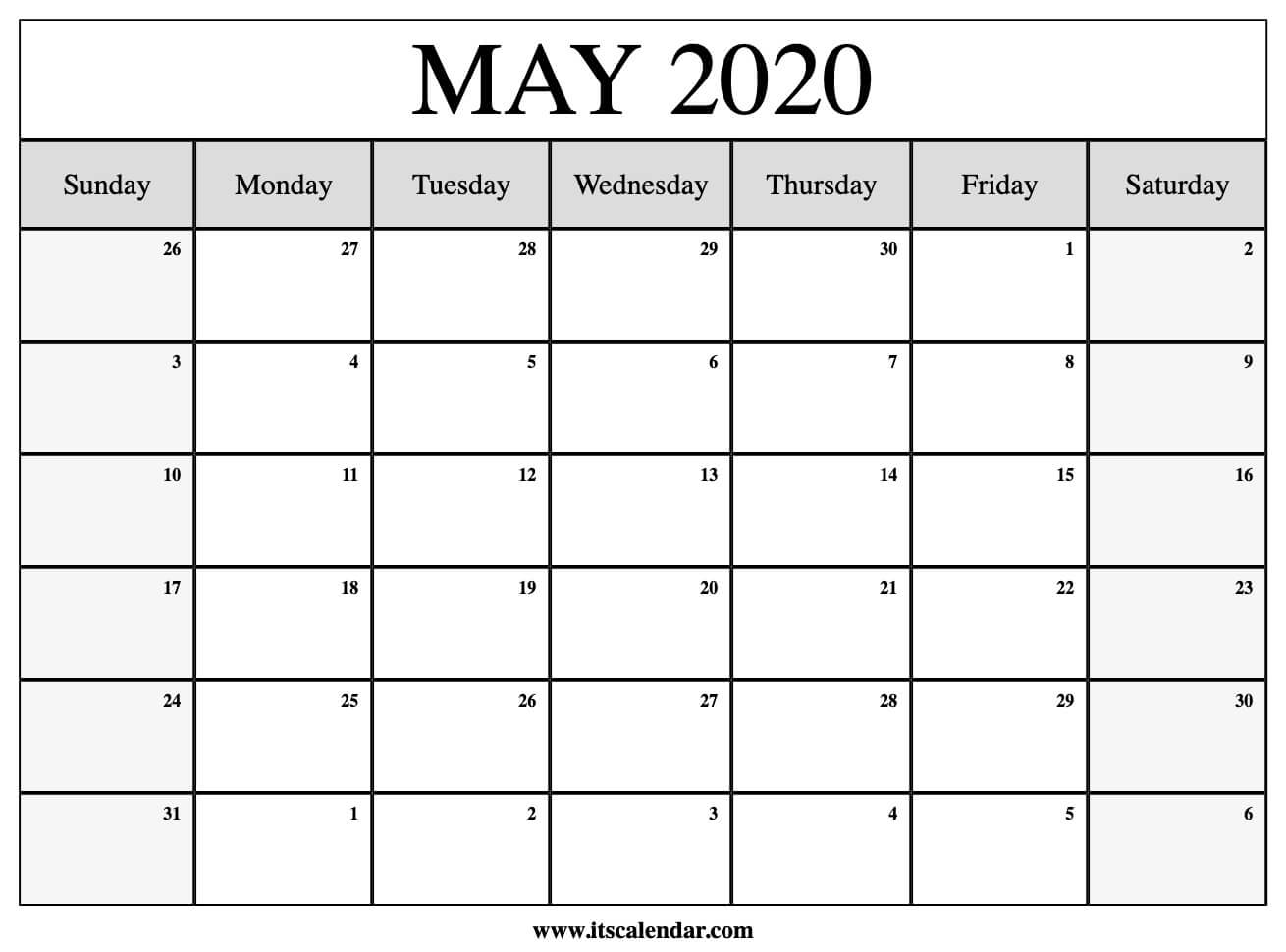 Free Printable May 2020 Calendar