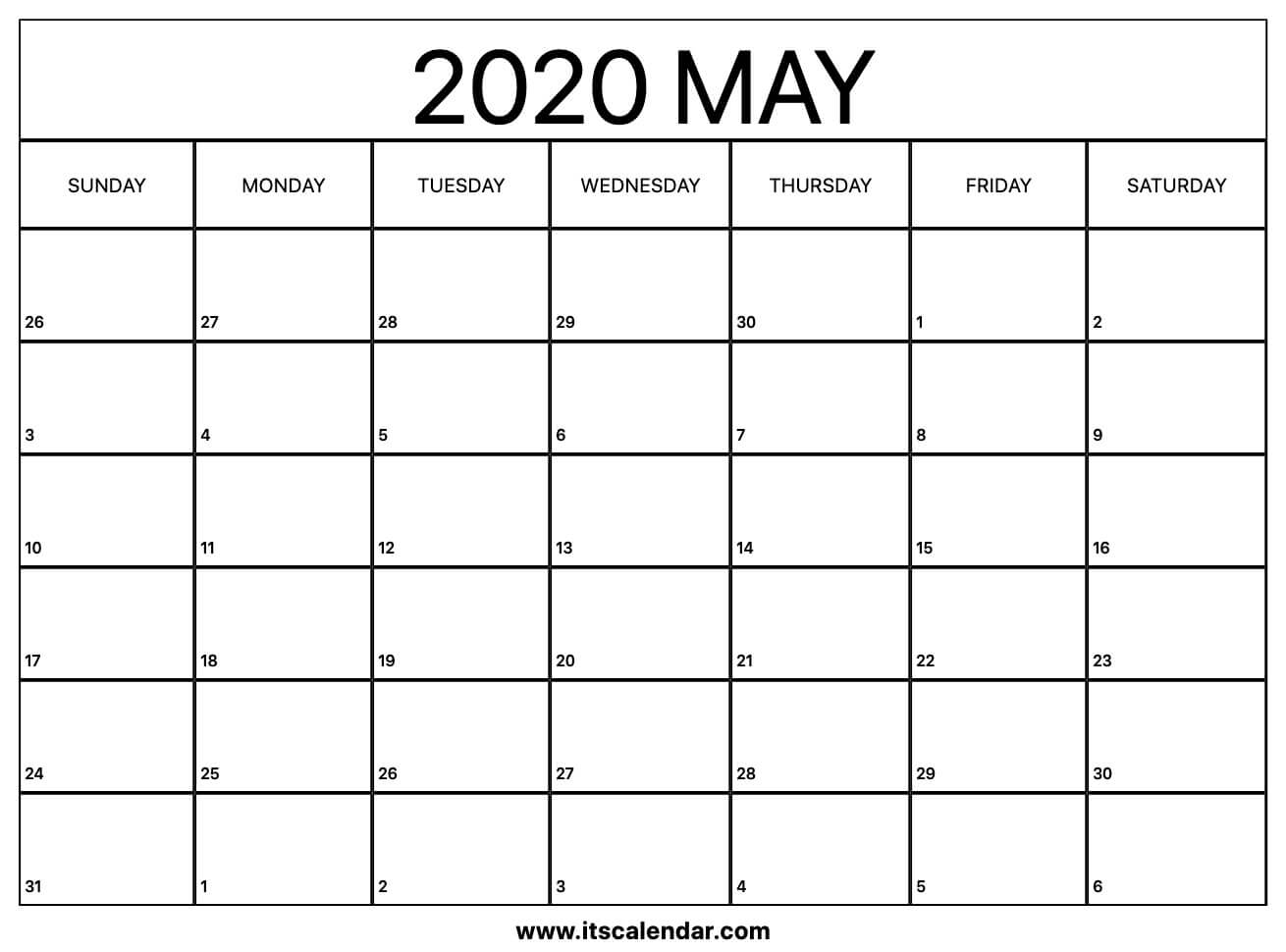 Free Printable May 2020 Calendar