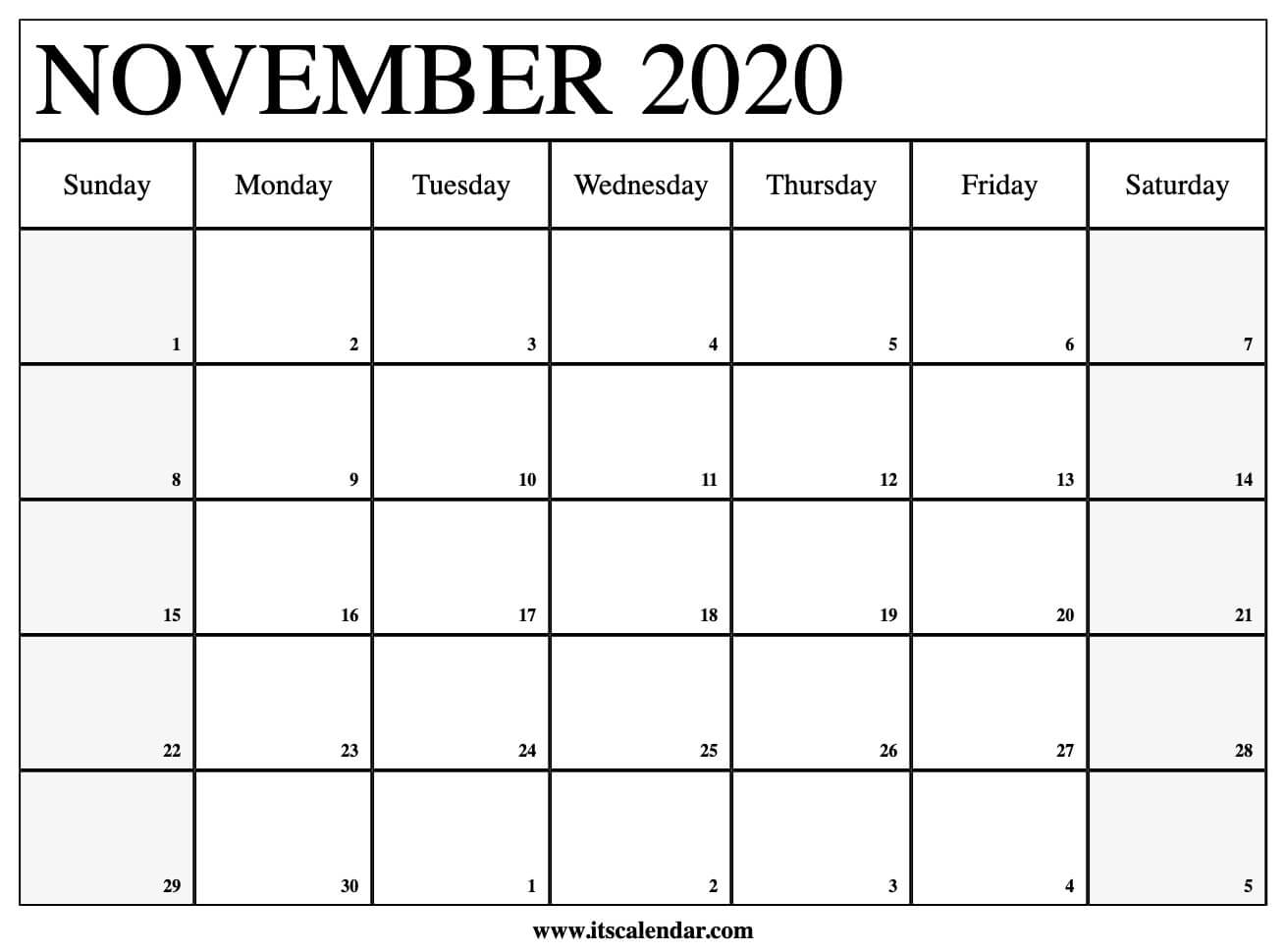 Free Printable November 2020 Calendar