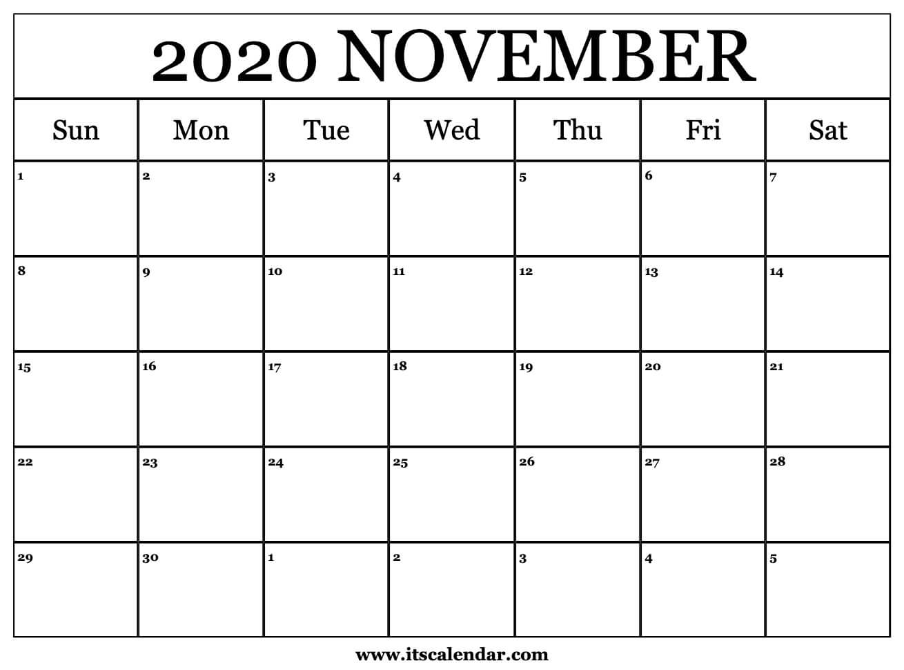 Free Printable November 2020 Calendar