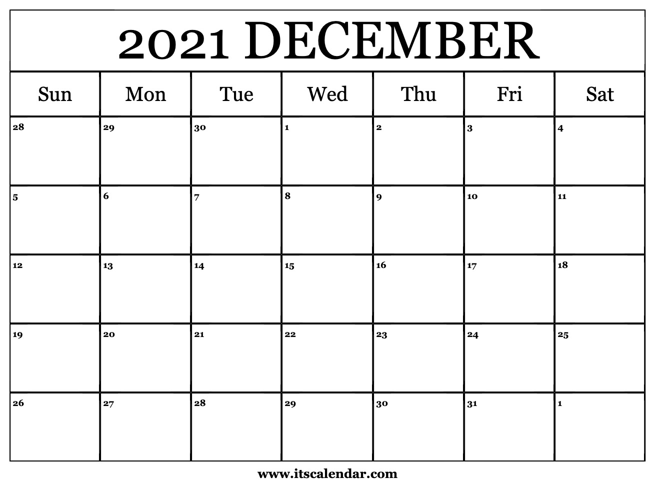 Free Printable December 2021 Calendar