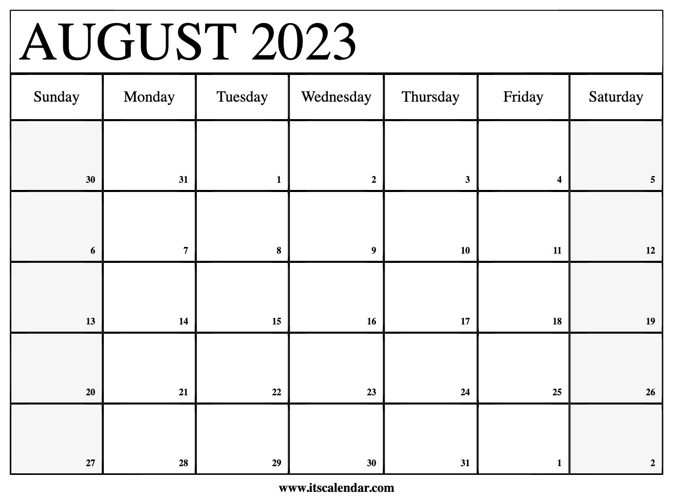 Free Printable August 2023 Calendar