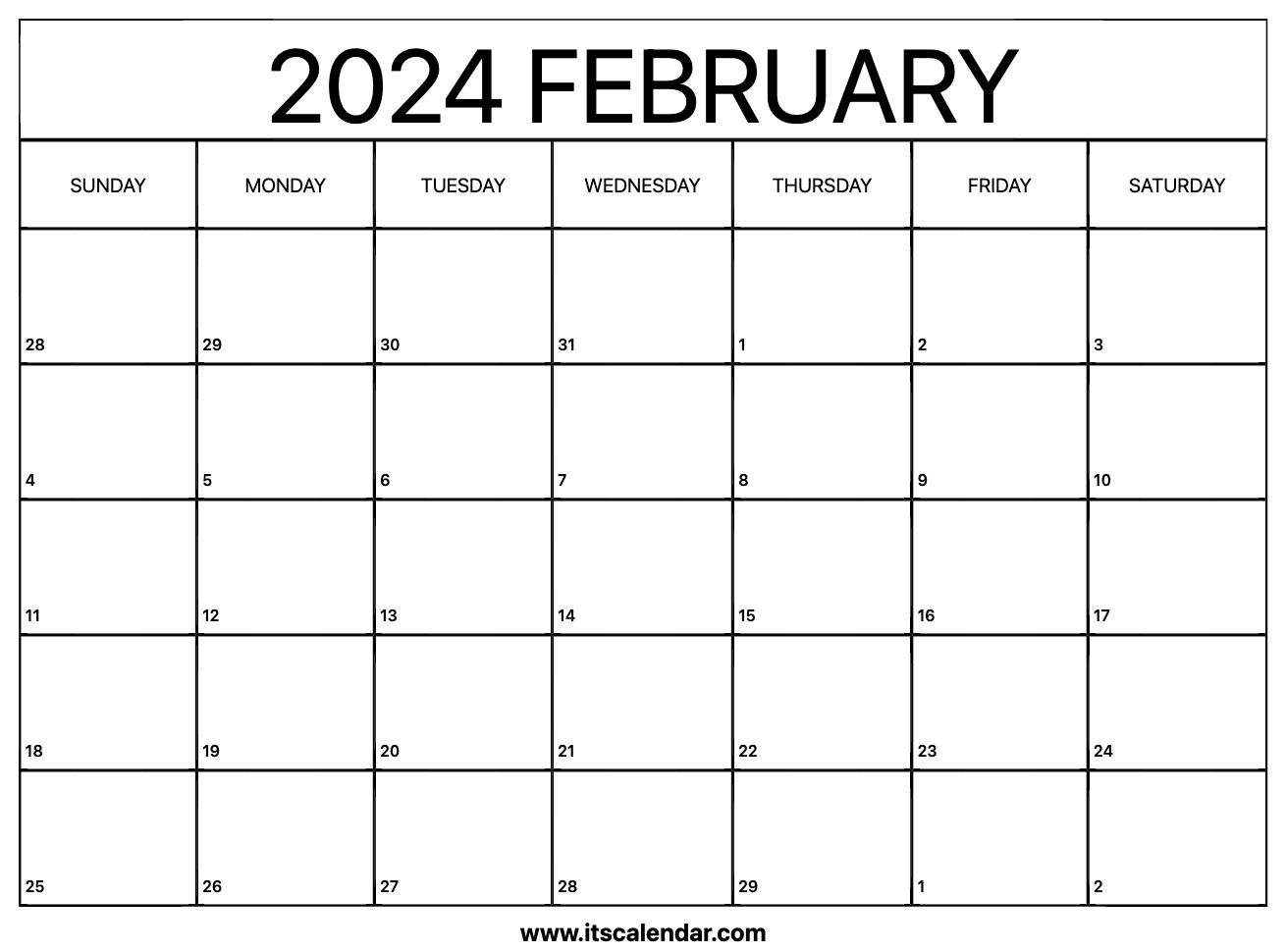 Free Printable February 2024 Calendar