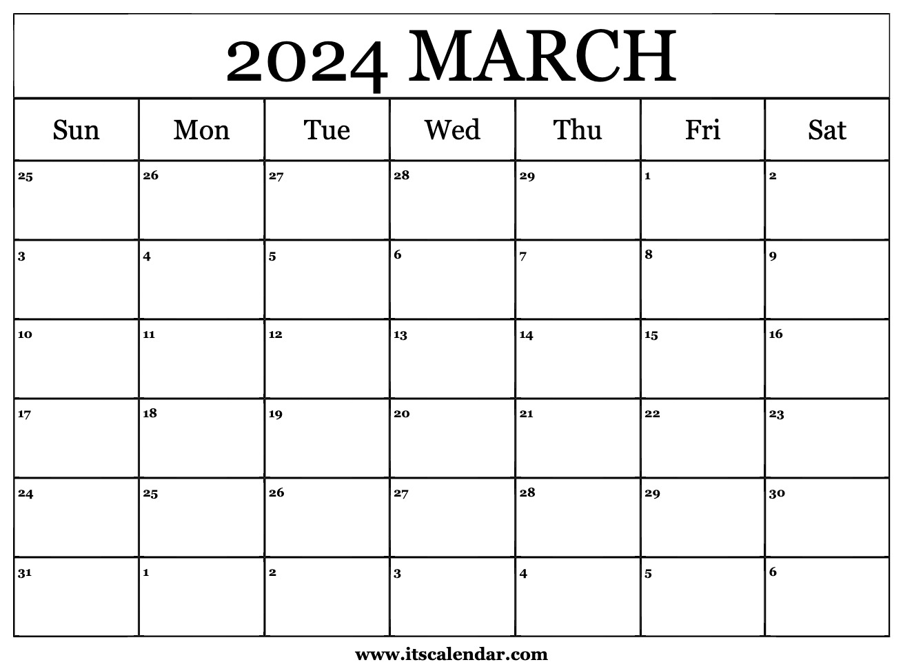 Free Printable March 2024 Calendar