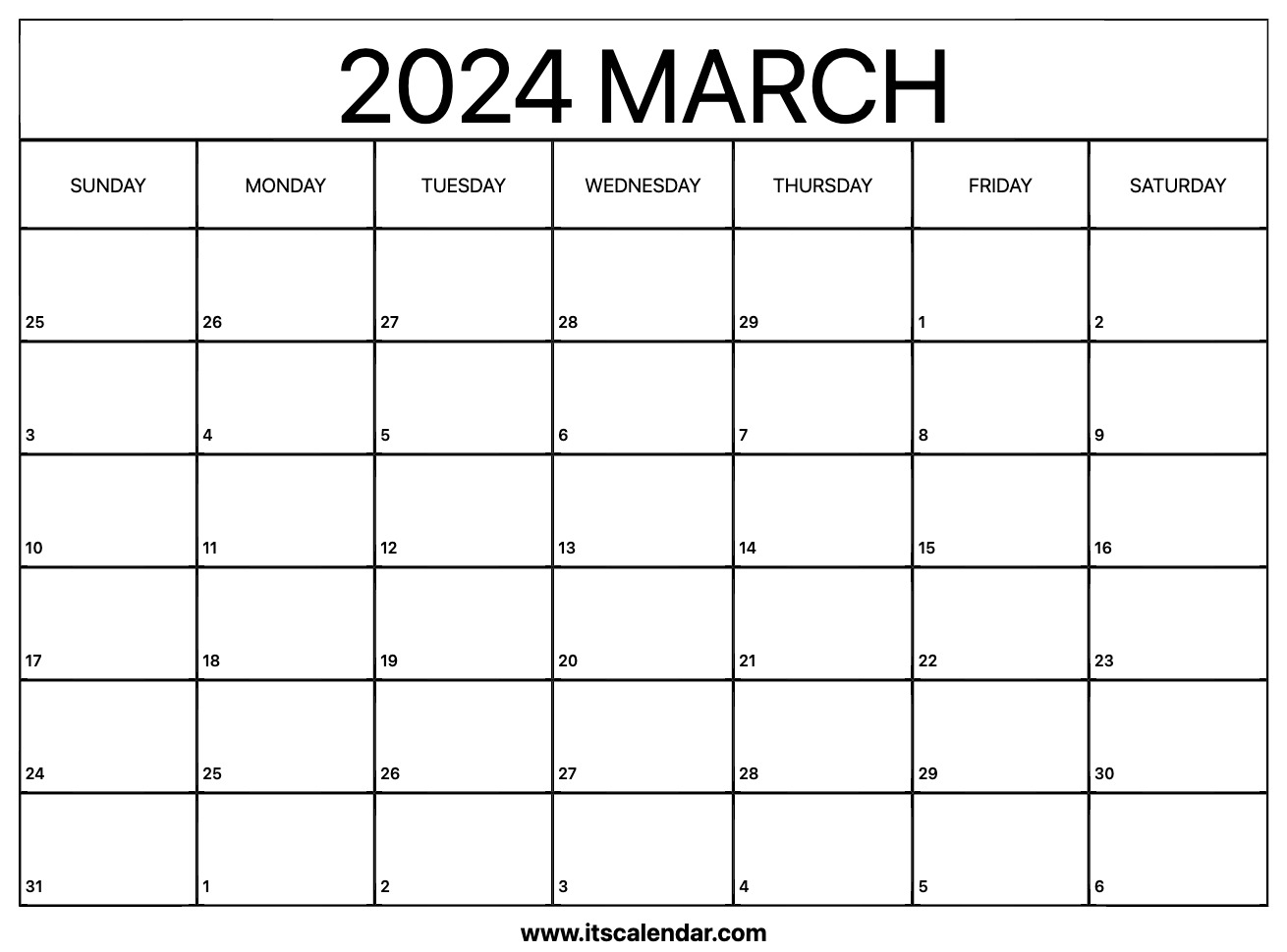Free Printable March 2024 Calendar