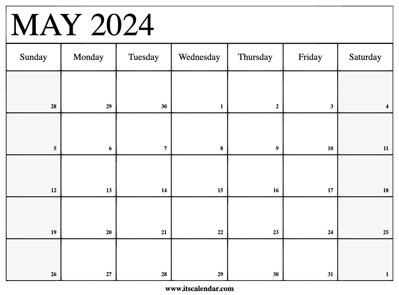 Free Printable May 2024 Calendar