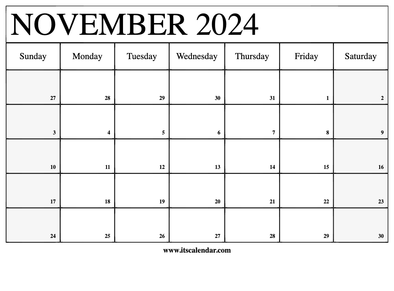 Free Printable November 2024 Calendar