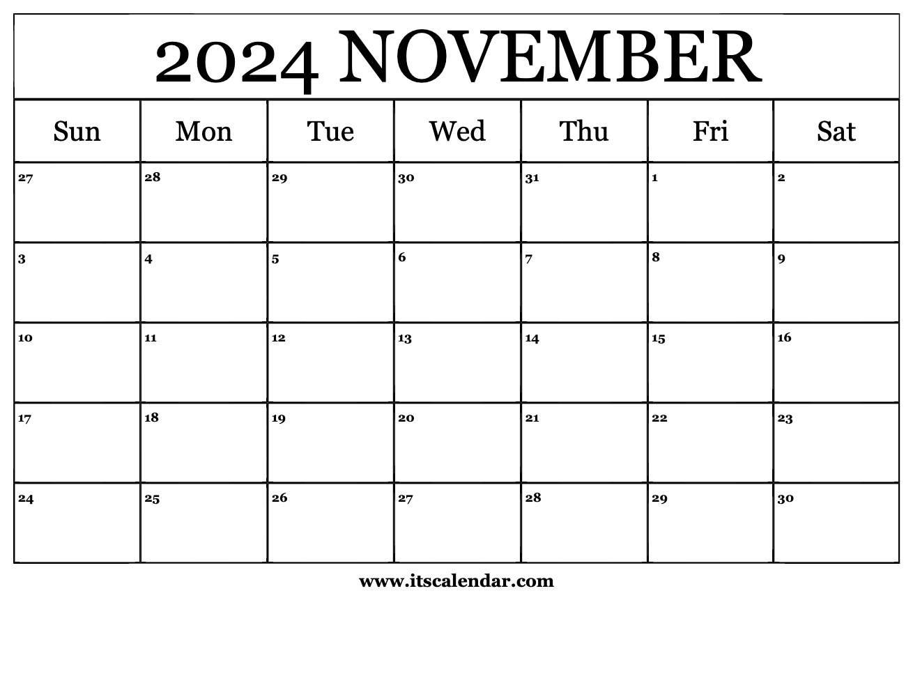 Free Printable November 2024 Calendar
