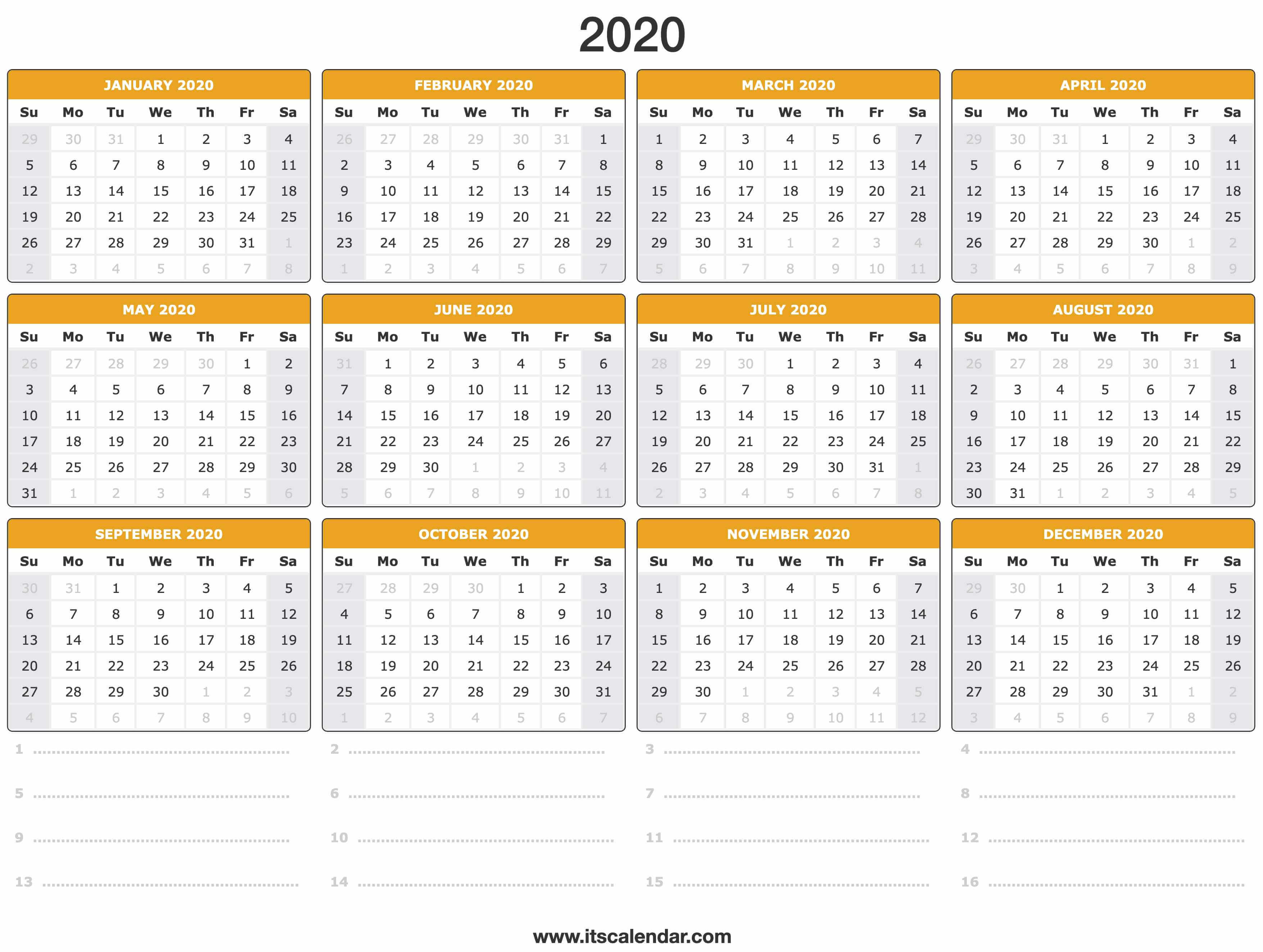 2020 Calendar